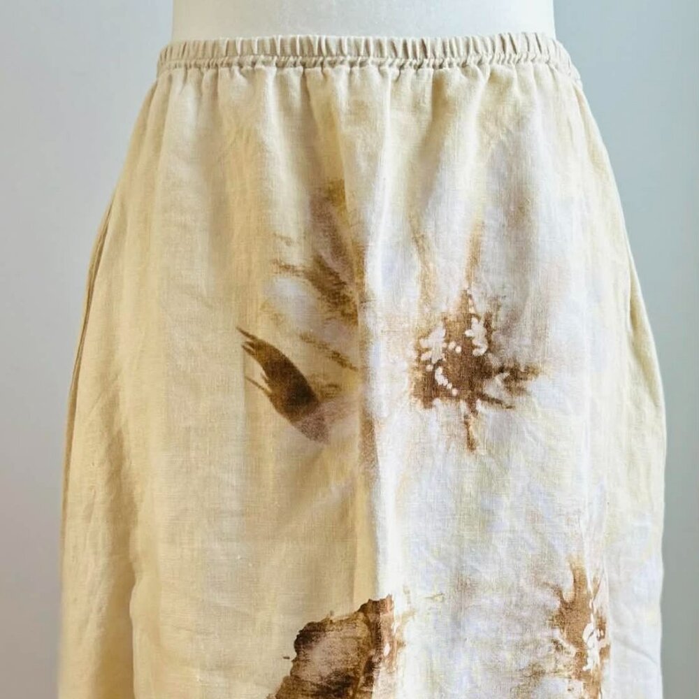 J.Jill Cream Pure Linen Botanical Print A-Line Midi Skirt w/ Sheer Hem – US SP - Picture 2 of 14